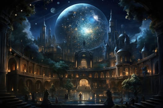 An awe-inspiring depiction of celestial libraries, ancient repositories of boundless universal wisdom.