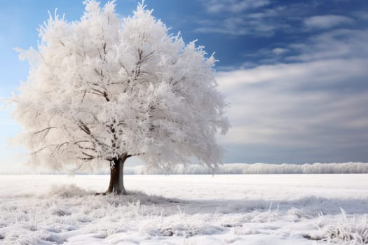 An exquisite winter composition, expertly capturing the tranquil allure of recently fallen snow draping over trees, landscapes, and architectural structures.