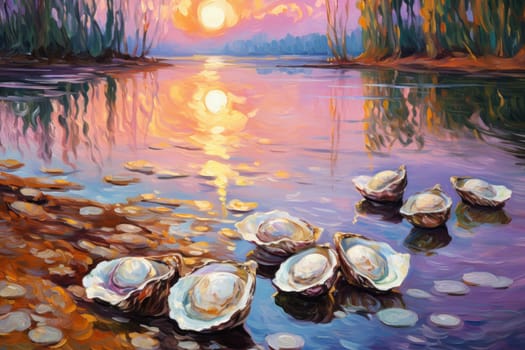 An enchanting depiction of radiant pearl oysters, tenderly nurturing exquisite pearls imbued with enigmatic properties.