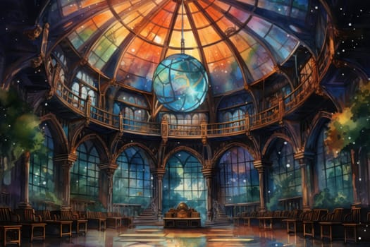 An awe-inspiring depiction of celestial libraries, ancient repositories of boundless universal wisdom.