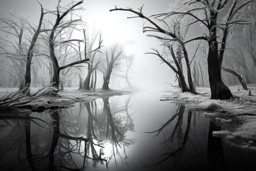 An exquisite visual representation of winter's enchantment, featuring frozen lakes, rivers, and ponds.
