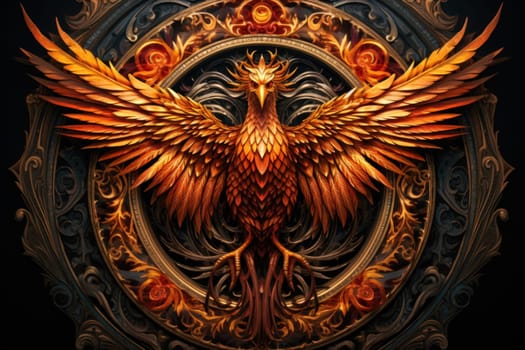 An awe-inspiring portrayal of fabled phoenix riders, gracefully soaring through the skies astride magnificent fiery avian creatures.