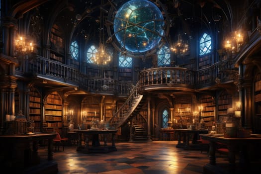 An awe-inspiring depiction of celestial libraries, ancient repositories of boundless universal wisdom.