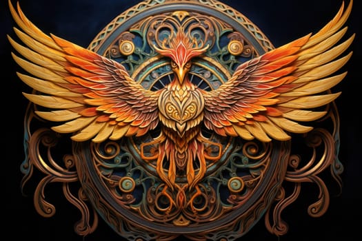 An awe-inspiring portrayal of fabled phoenix riders, gracefully soaring through the skies astride magnificent fiery avian creatures.