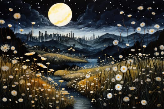 An enchanting portrayal of tranquil moonlit meadows, where dreams materialize and aspirations come to life.