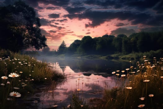 An enchanting portrayal of tranquil moonlit meadows, where dreams materialize and aspirations come to life.
