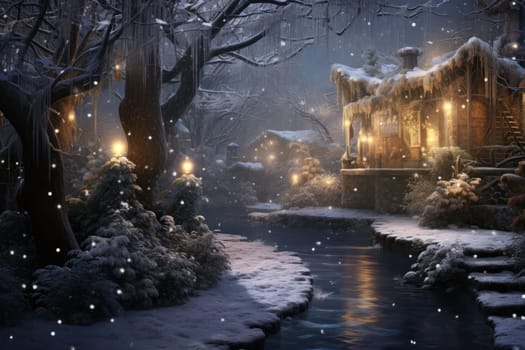A captivating artistic portrayal of the enchanting winter season, where landscapes are magically transformed into a wonderland adorned with shimmering snow and sparkling icicles.