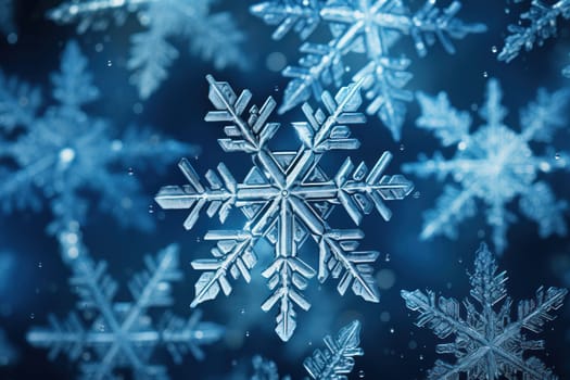 An artistic masterpiece showcasing the exquisite details and singular beauty of individual snowflakes, captured through the lens of macro photography, unraveling their complex, one-of-a-kind designs.