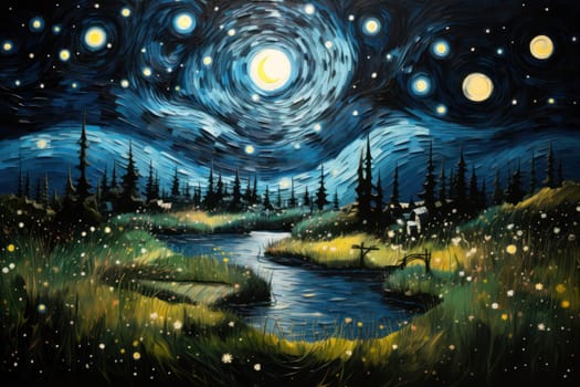 An enchanting portrayal of tranquil moonlit meadows, where dreams materialize and aspirations come to life.