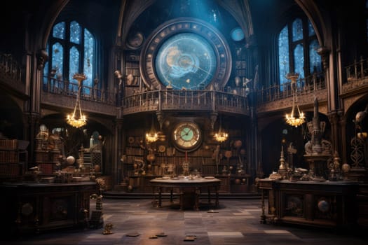An awe-inspiring depiction of celestial libraries, ancient repositories of boundless universal wisdom.