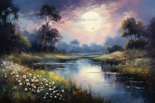An enchanting portrayal of tranquil moonlit meadows, where dreams materialize and aspirations come to life.