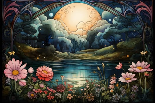 An enchanting portrayal of tranquil moonlit meadows, where dreams materialize and aspirations come to life.