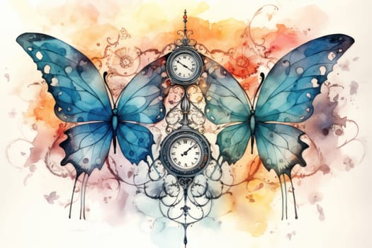 An enchanting portrayal of ethereal clockwork butterflies, fluttering gracefully with intricate precision, each adorned with intricate gears and delicate wings that shimmer with fantastical hues.