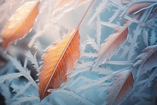 An exquisite display of artistry, capturing the intricate and mesmerizing patterns formed by frost on windows, leaves, and various surfaces through the lens of macro photography, resulting in striking and abstract visual compositions.