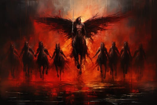 An awe-inspiring portrayal of fabled phoenix riders, gracefully soaring through the skies astride magnificent fiery avian creatures.