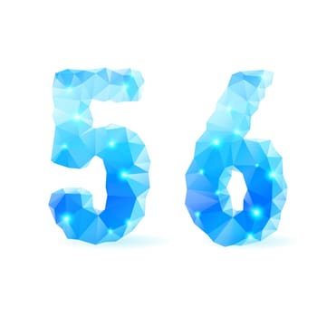 Shiny blue polygonal font. Crystal style numerals five and six