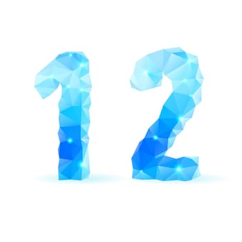 Shiny blue polygonal font. Crystal style numerals one and two