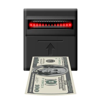 Inserting hundred dollar banknote into terminal cash receiver