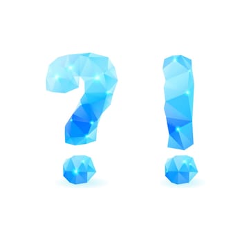 Shiny blue polygonal font. Crystal style question and exclamation marks