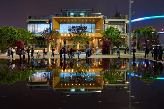 SHANGHAI - MAY 24: Reflection pavilion over water. May 24, 2010 in Shanghai China.