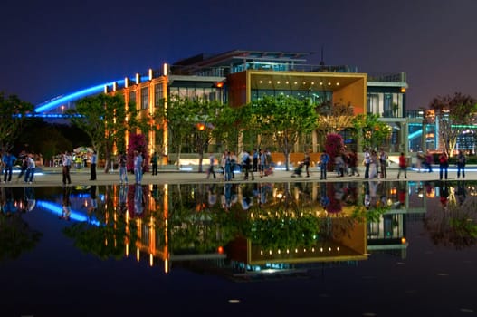 SHANGHAI - MAY 24: Reflection pavilion over water. May 24, 2010 in Shanghai China.
