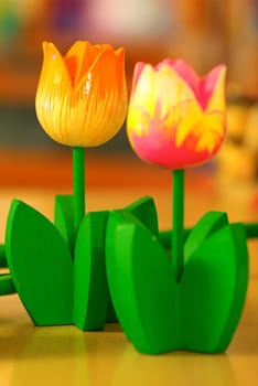 The wooden statue of (yellow) tulips flowers