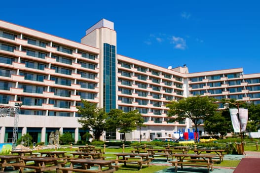 The view of resort and hotel buildings