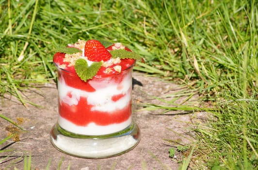 Strawberry yoghurt muesli dessert