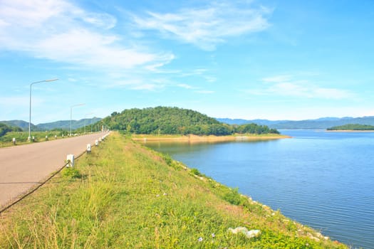 asphalt road and blue sky on top of DAM