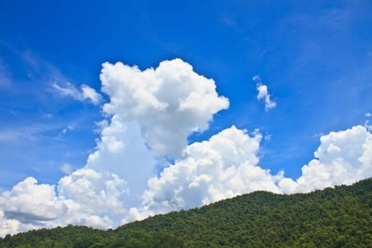 beautiful green mountains and blue sky on background