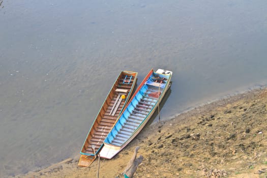 top view of boat wood moor coast river