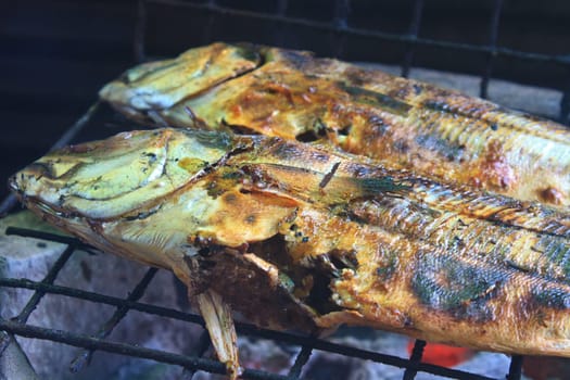Cooking of salted fish on a grill stove