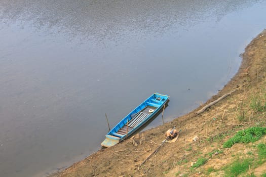 top view of boat wood moor coast river