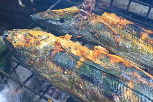 Cooking of salted fish on a grill stove