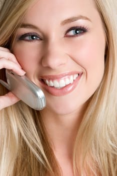 Beautiful smiling phone woman closeup