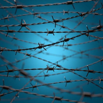 Tangle of barbed wire on a background blue degrade.