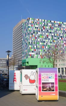 modern architectureand billboards on the Utrecht science park  in the Netherlands. It is a place where education, research and knowledge-intensive companies all together strengthen each other by their mutual proximity.