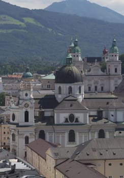 Salzburg Cahedral at the center of Salburg (Austria). Vertically.