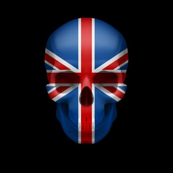 Human skull with flag of Great Britain. Threat to national security, war or dying out