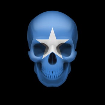 Human skull with flag of Somalia. Threat to national security, war or dying out