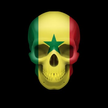 Human skull with flag of Senegal. Threat to national security, war or dying out