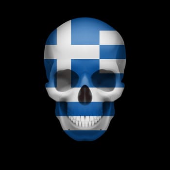 Human skull with flag of Greece. Threat to national security, war or dying out