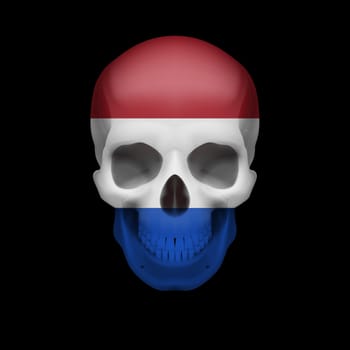 Human skull with flag of Netherlands. Threat to national security, war or dying out