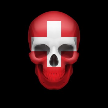 Human skull with flag of Switzerland. Threat to national security, war or dying out