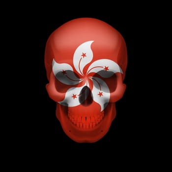 Human skull with flag of Hong Kong. Threat to national security, war or dying out