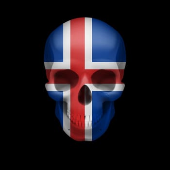 Human skull with flag of Iceland. Threat to national security, war or dying out