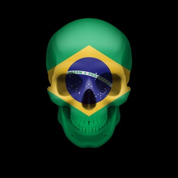 Human skull with flag of Brazil. Threat to national security, war or dying out