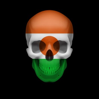 Human skull with flag of Niger. Threat to national security, war or dying out