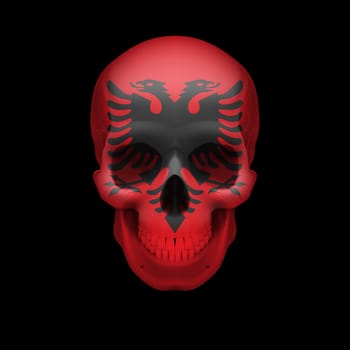 Human skull with flag of Albania. Threat to national security, war or dying out
