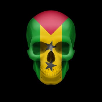 Human skull with flag of Sao Tome and Principe. Threat to national security, war or dying out